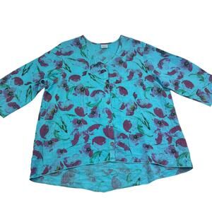 C.M.C. Color Me Cotton Floral Art to Wear Lightweight Button Down Top Women's XL